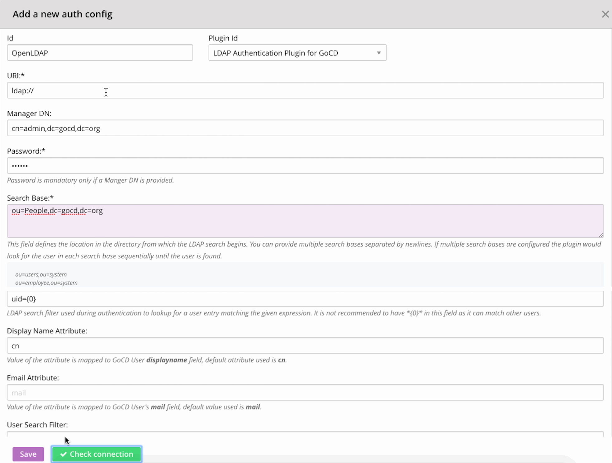 Open LDAP with GoCD