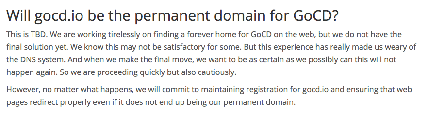 Will GoCD.io be permanent