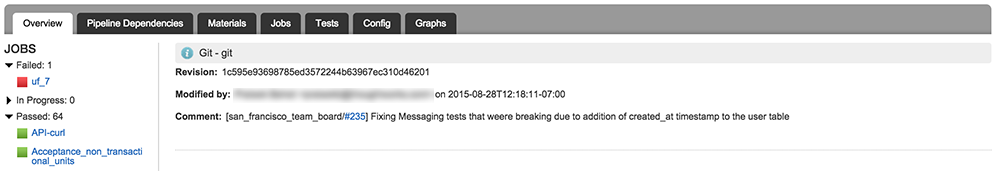 GoCD Jobs overview displaying parallel tests