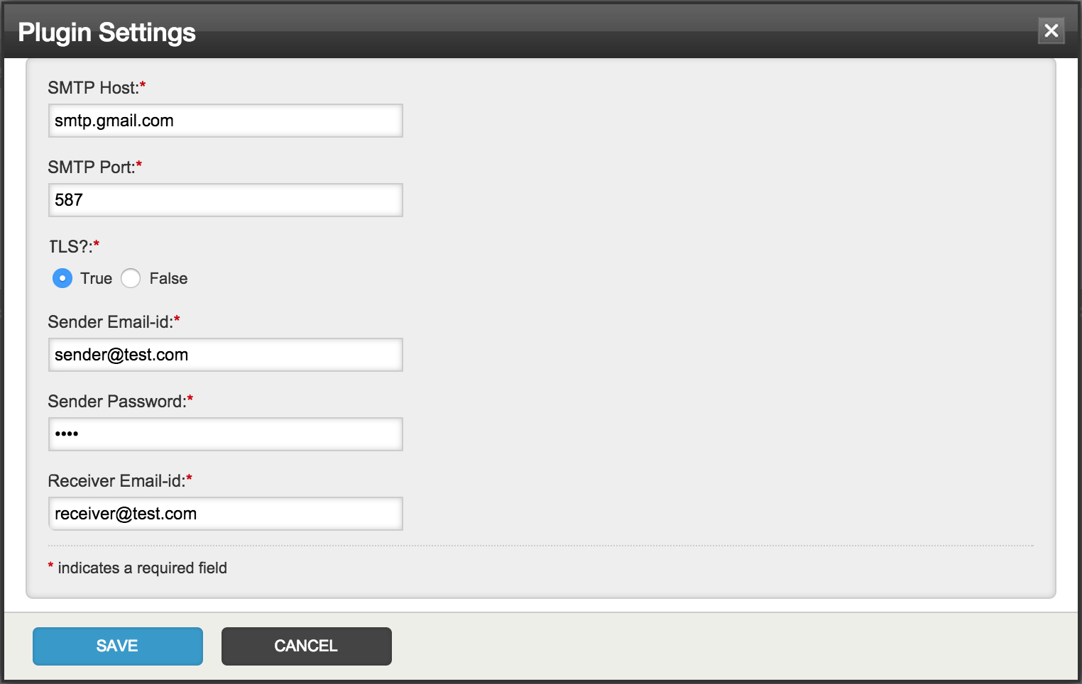 Configure plugin pop-up