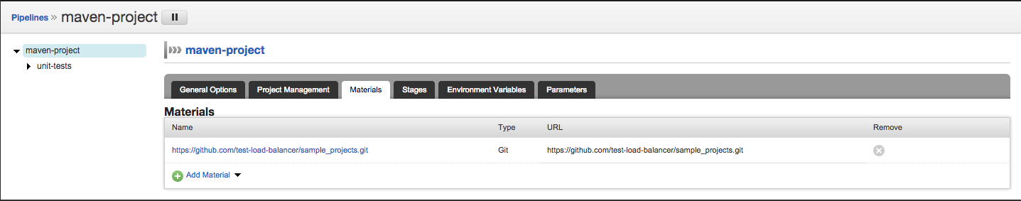 Pipeline setup with materials