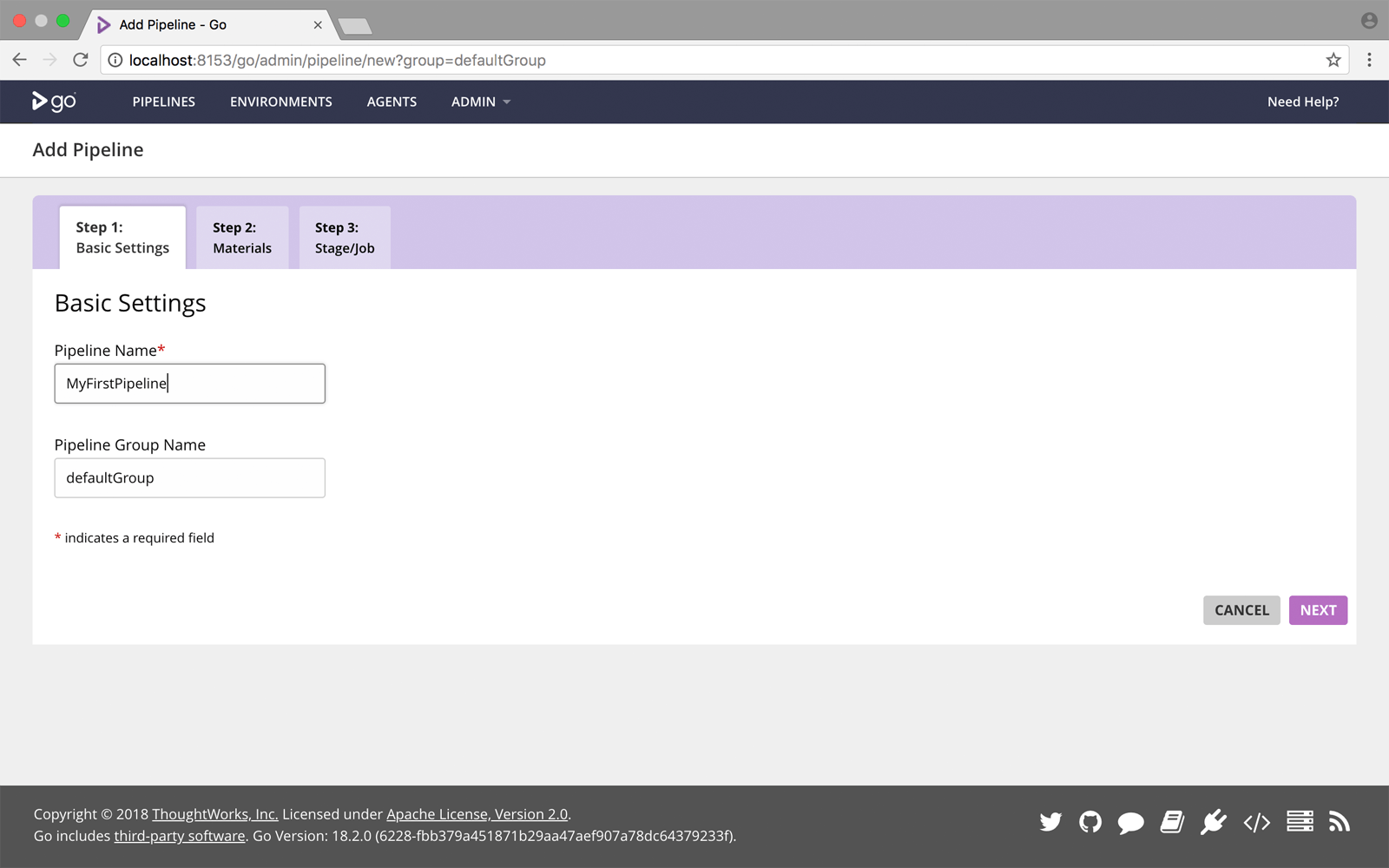 Step 1 - Screen to name your pipeline