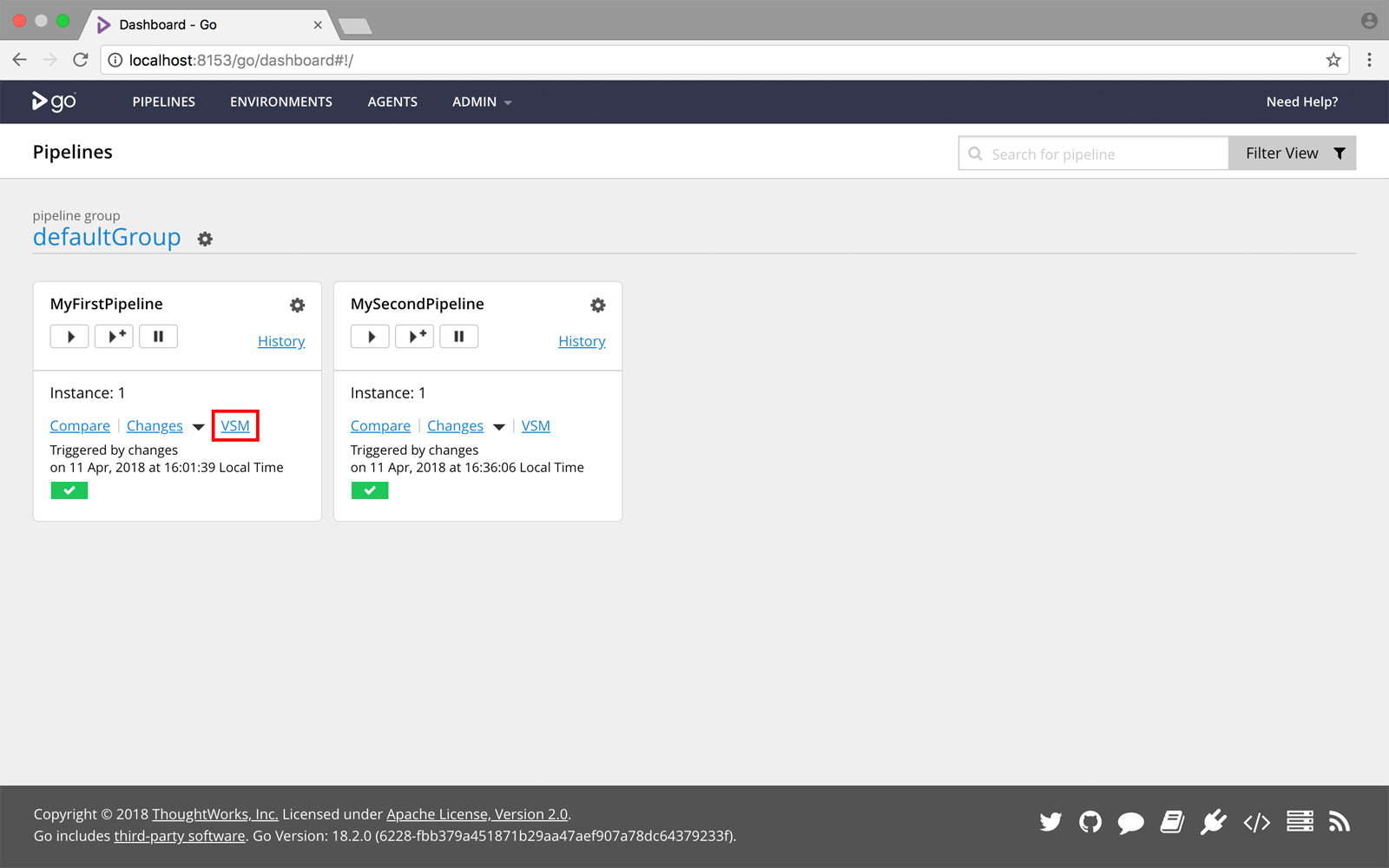 Dependent pipelines on the dashboard