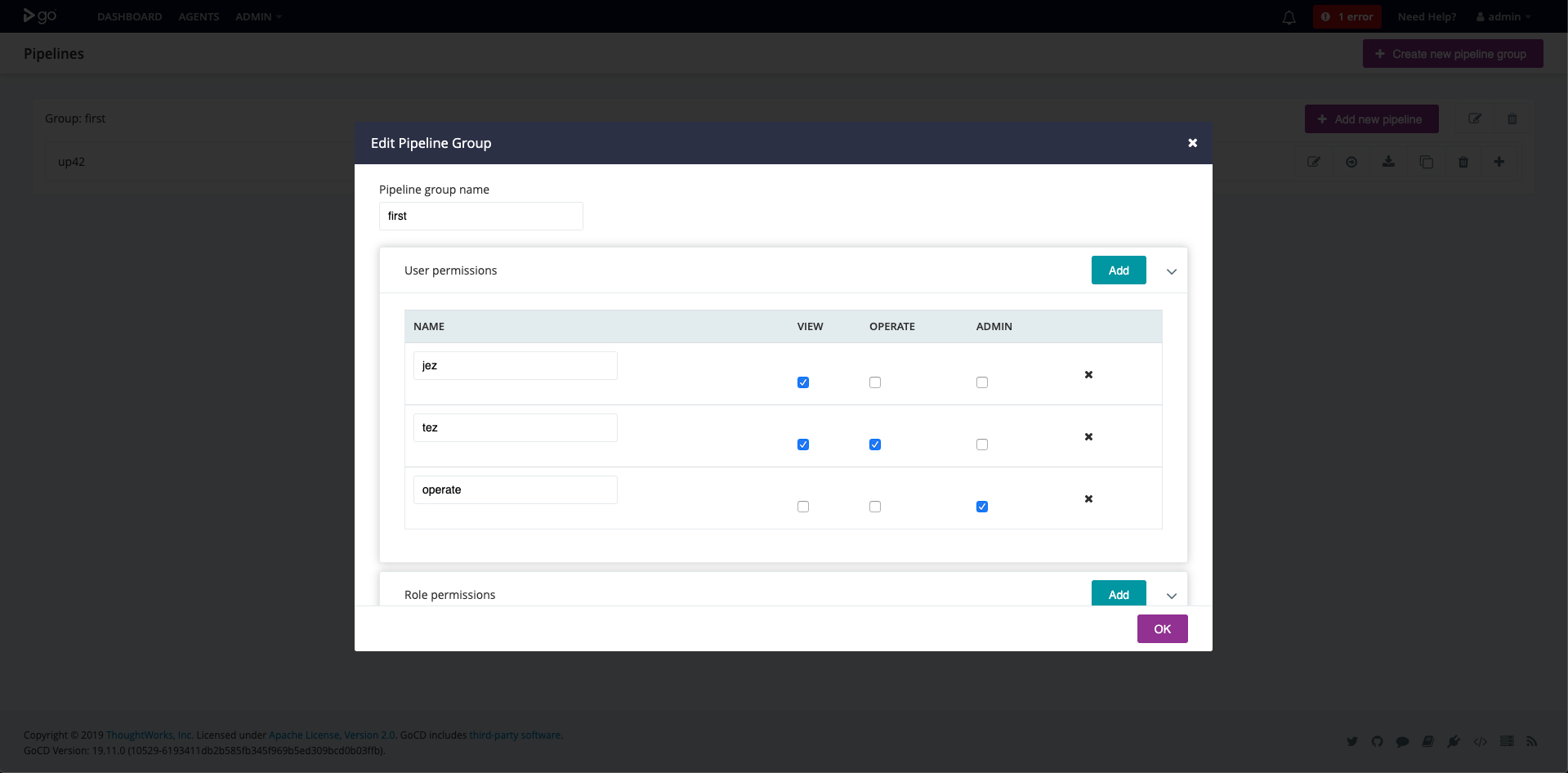 Pipeline Group Authorization Edit Page